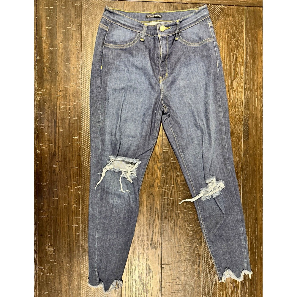 Fashion Nova Womens Skinny Jeans Blue Medium Wash Distressed Slim Fit 5-Pocket